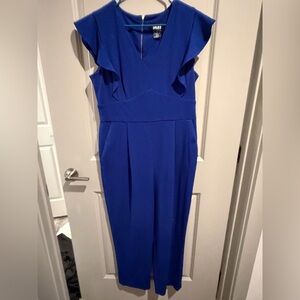 DKNY Royal Blue Midi Jumpsuit with Ruffle Sleeves